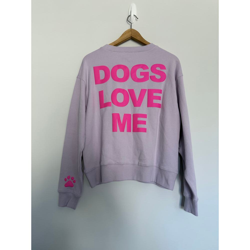 WILDFOX new light lilac purple hot pink Dogs Love Me pullover crew sweater top - Picture 4 of 7